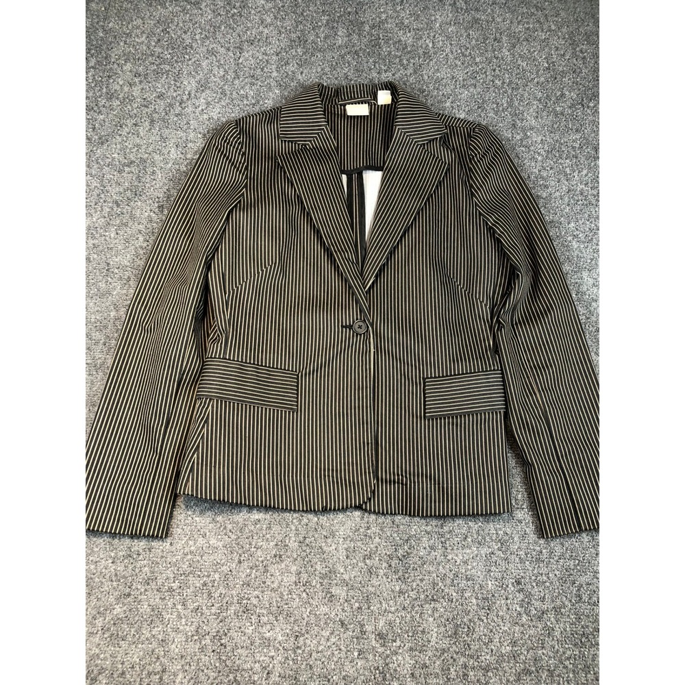 VTG Old Navy Stretch Striped Black White Brown Blazer Jacket Womens Size Medium